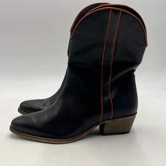 NEW Free People Borderline Black Heeled Boots with Classic Western Style - Picture 3 of 7